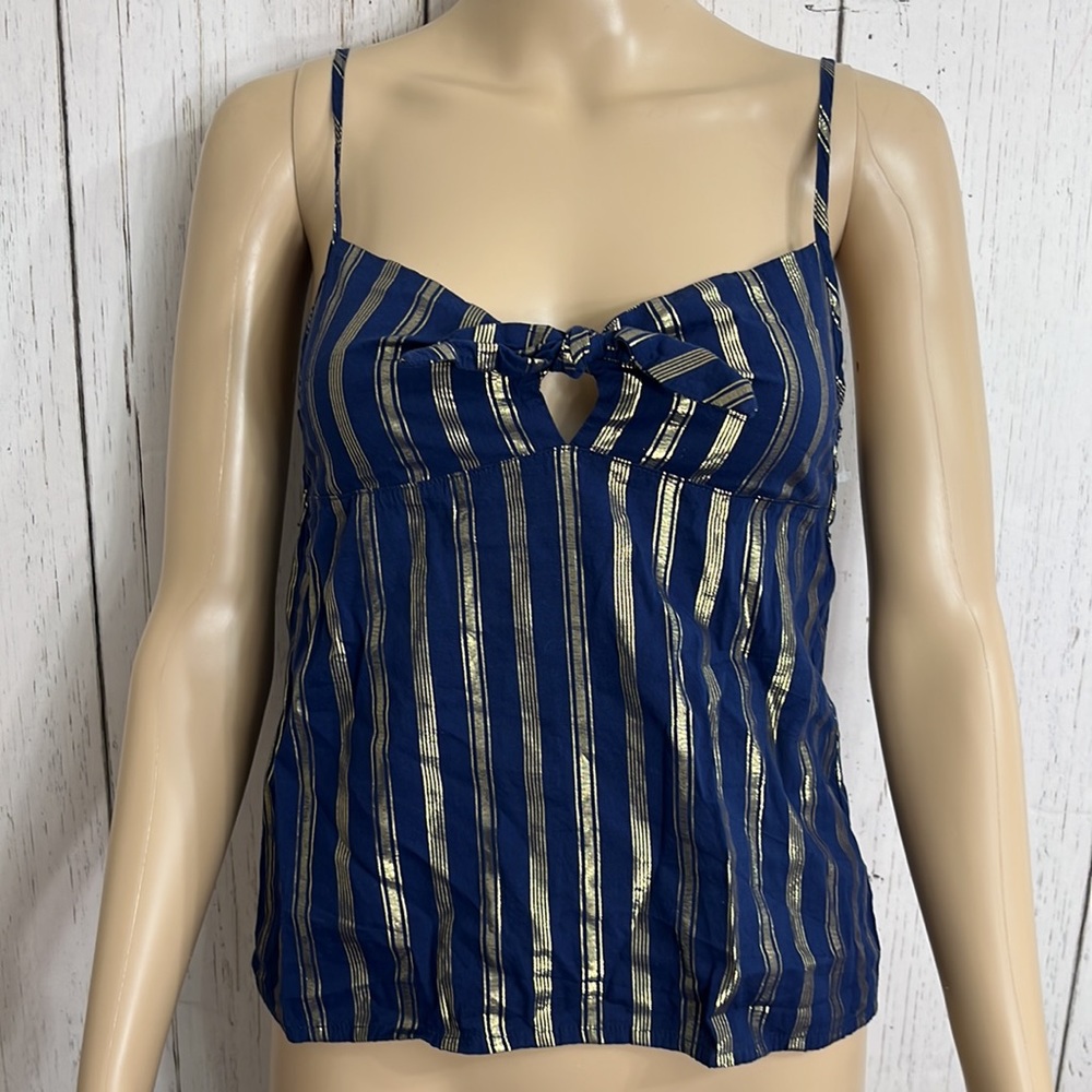 Victoria’s Secret Cami Top Navy Blue & Gold Foil Size XS Bow & Keyhole Bodice